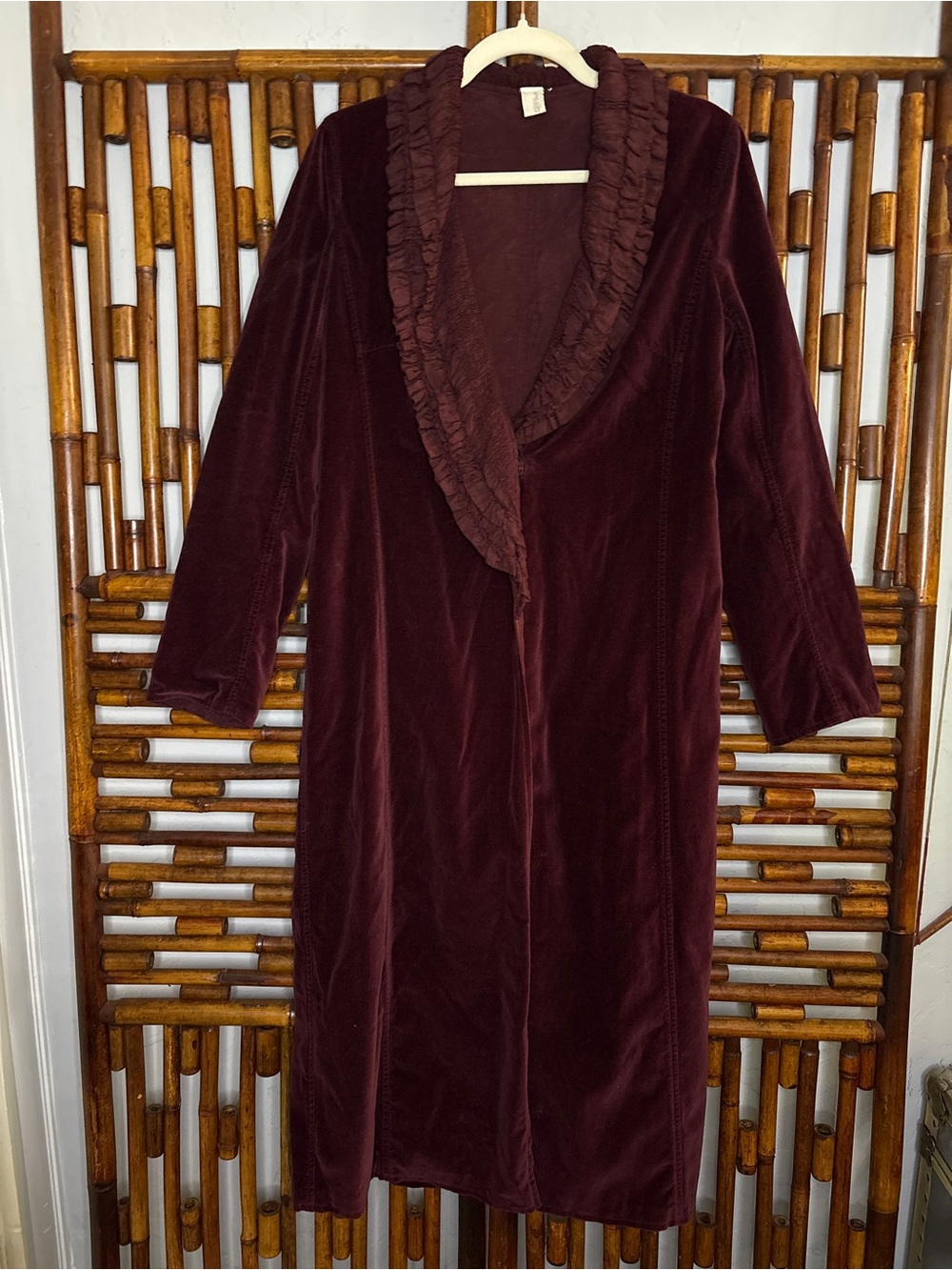 DKNY PURE VINTAGE BURGUNDY VELVET long bohemian DUSTER COAT
